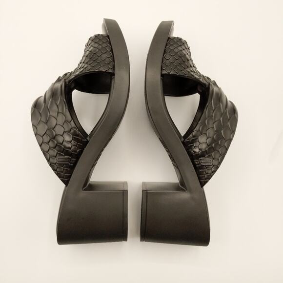 Baja East X Melissa Python Heel Open Toe Crisscross Textured 7 New - Picture 5 of 11